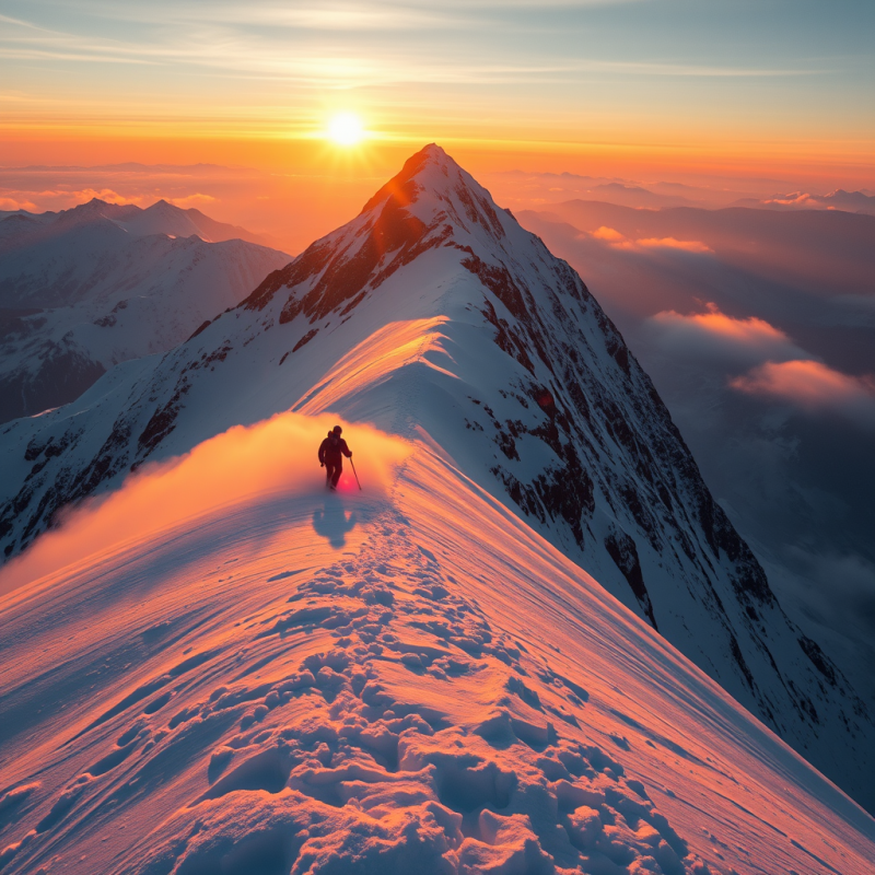Golden-hour Drone Shot from Behind a Snow-kissed Mounta...