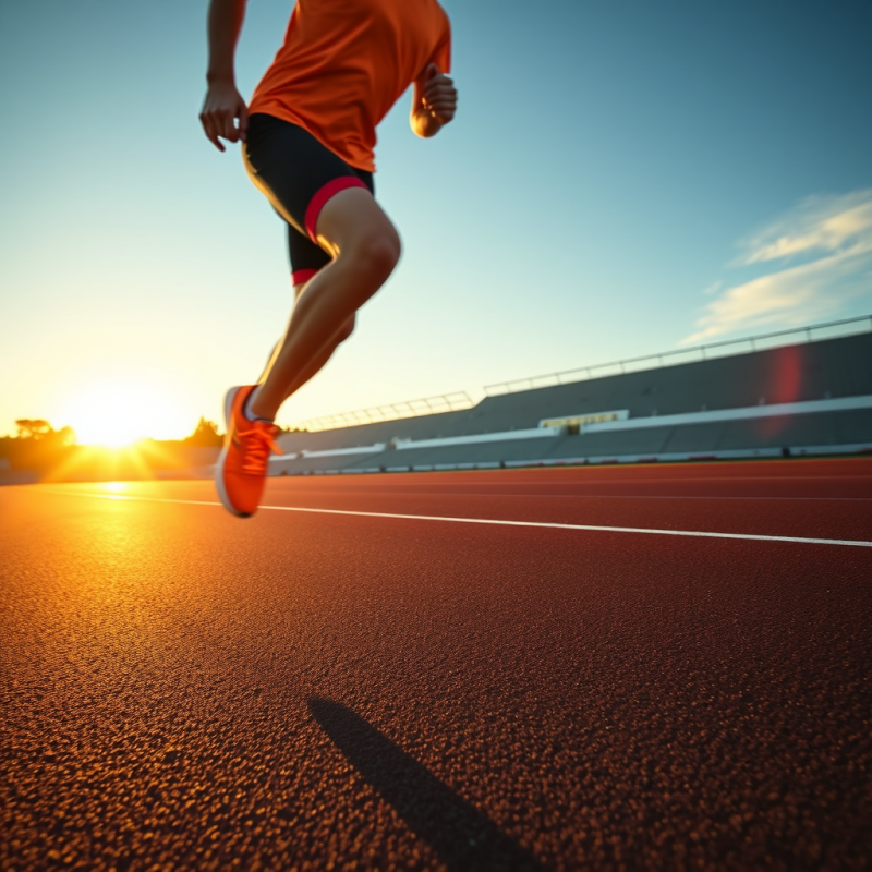 Golden Hour Glow Captures a Lone Track Runner in Mid-stride