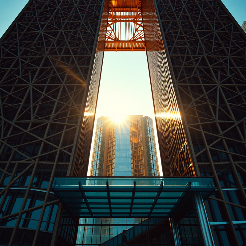 Golden Hour Glow Cascading Through the Geometric Latticew...