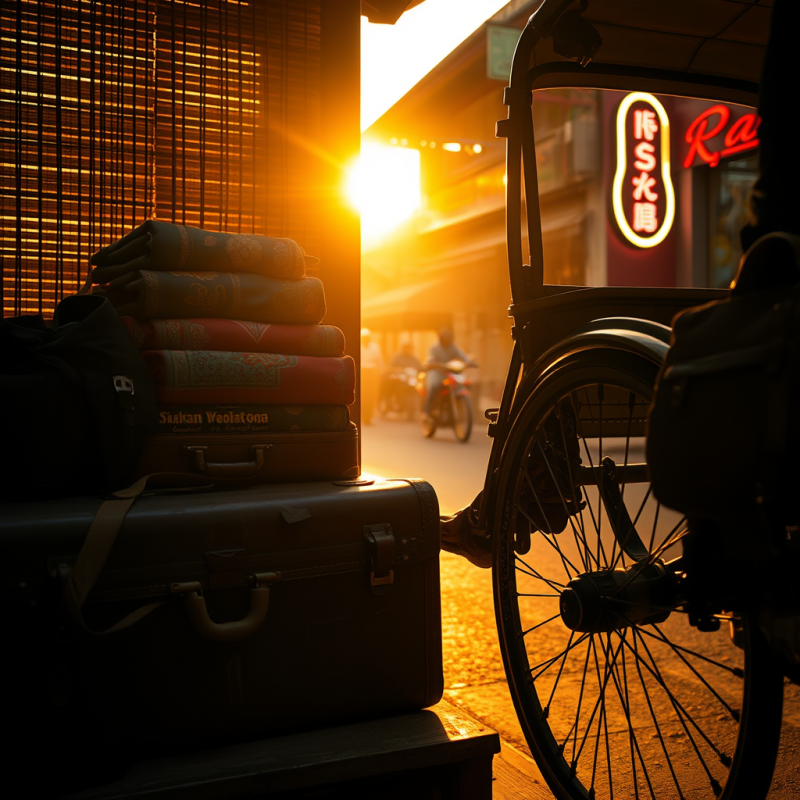 Golden Hour Glow Filters Through Bamboo Blinds Onto a Vin...