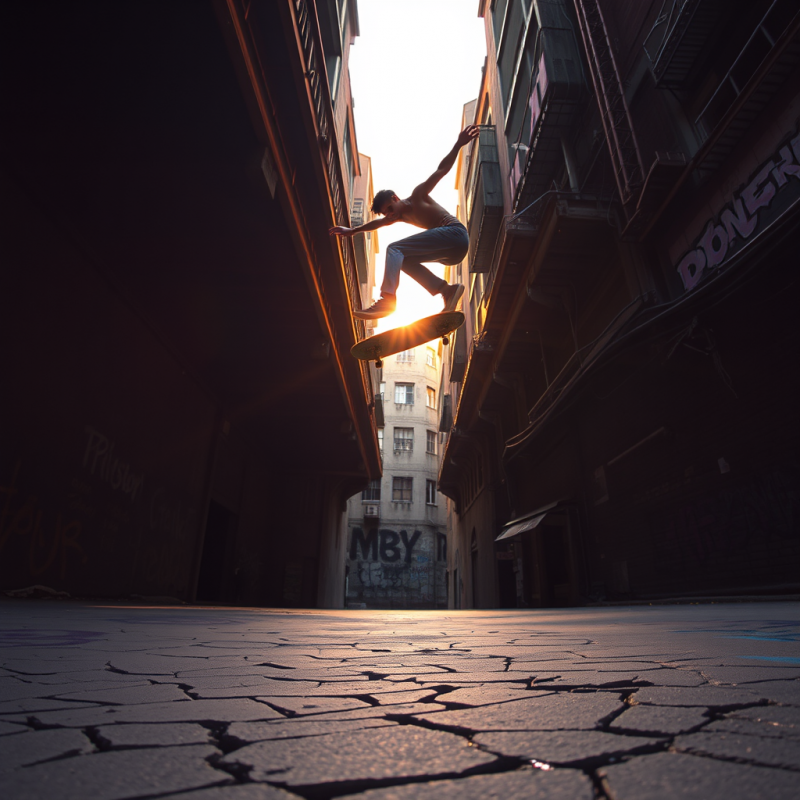 Golden-hour Glow Illuminates A Lone Skateboarder Mid-air