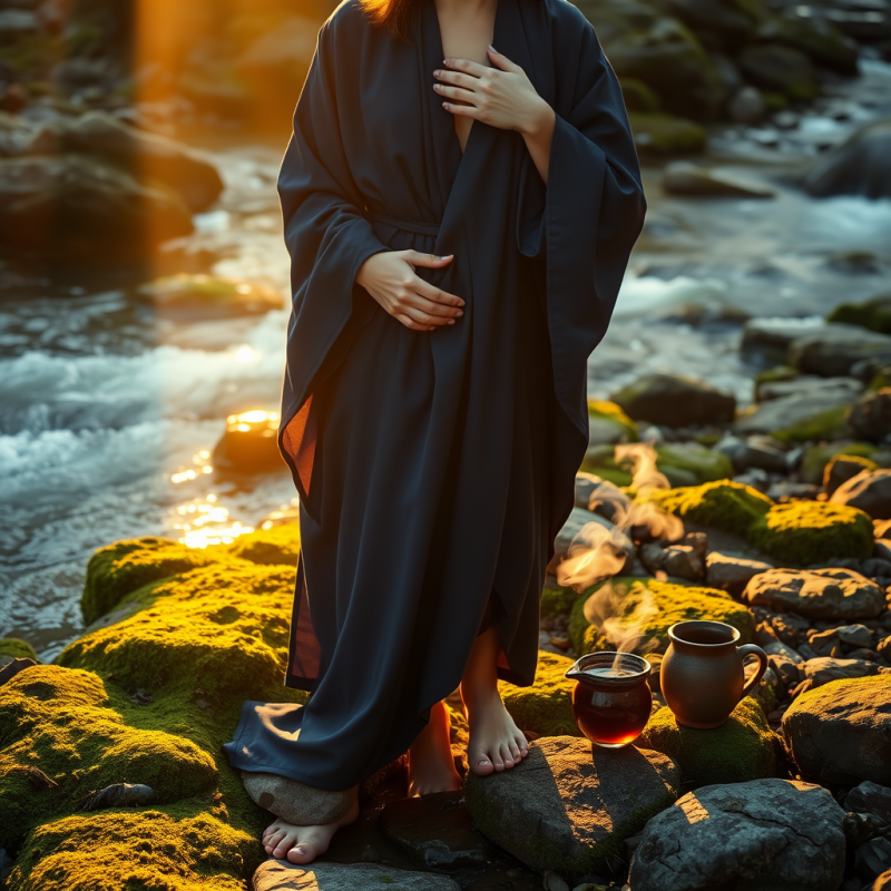 Woman in Blue Robe by River