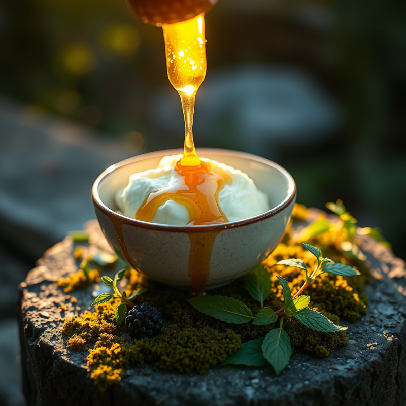 Golden-hour Glow Spills Over a Dripping Honeycomb Drizzle...