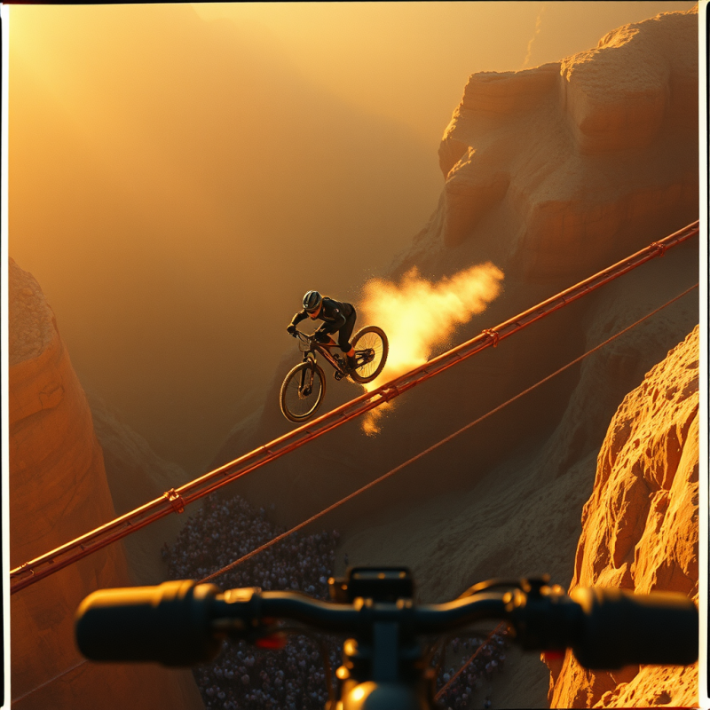 Golden Hour Light Cascading Over A Lone Mountain Biker Su...