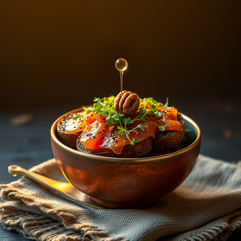 Golden Hour Light Spills Over A Rustic Copper Bowl Brimmi...