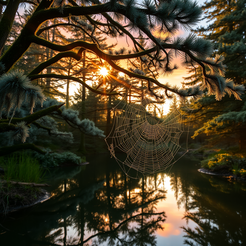 Golden Hour Light Spills Through a Dense Canopy of Moss-c...