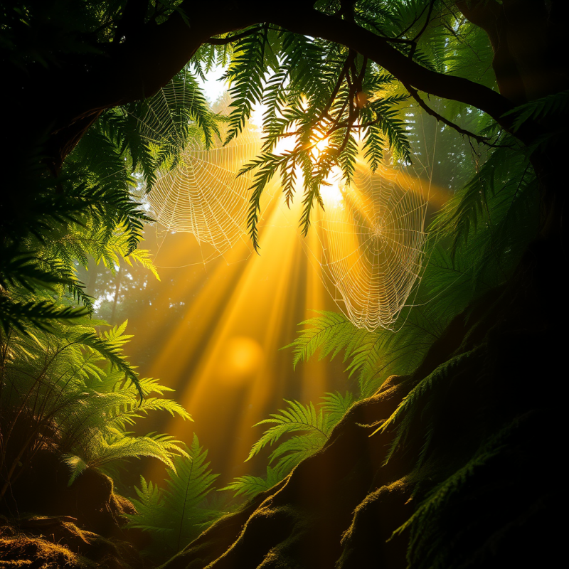 Golden Hour Light Spills Through a Dense Canopy of Emeral...