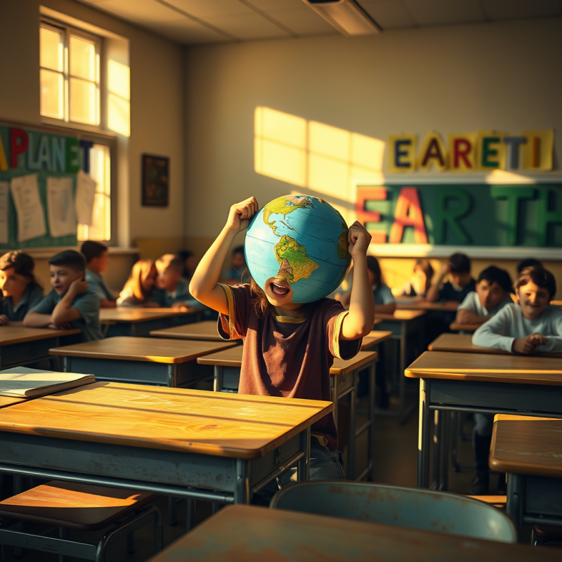 Golden-hour-lit High School Classroom with Mismatched V...