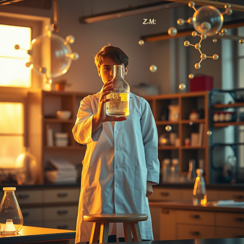 Golden-hour Lit Science Lab Where a Student in a Staine...