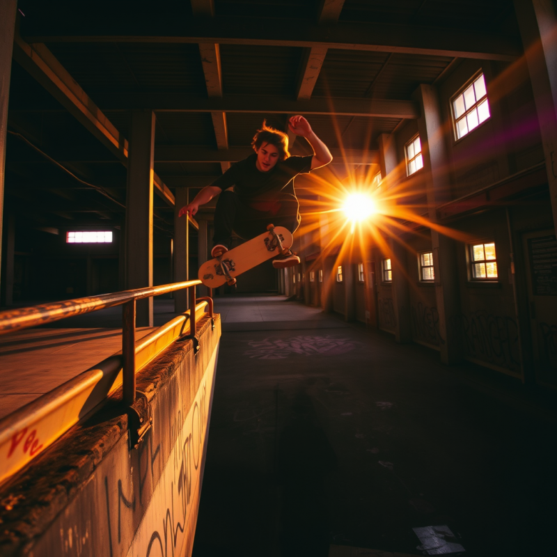 Golden-hour-lit Skateboarder Mid-air