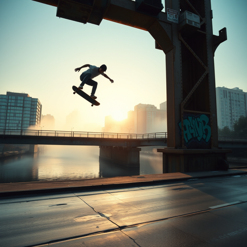 Golden-hour Long Exposure Shot of a Lone Skateboarder M...