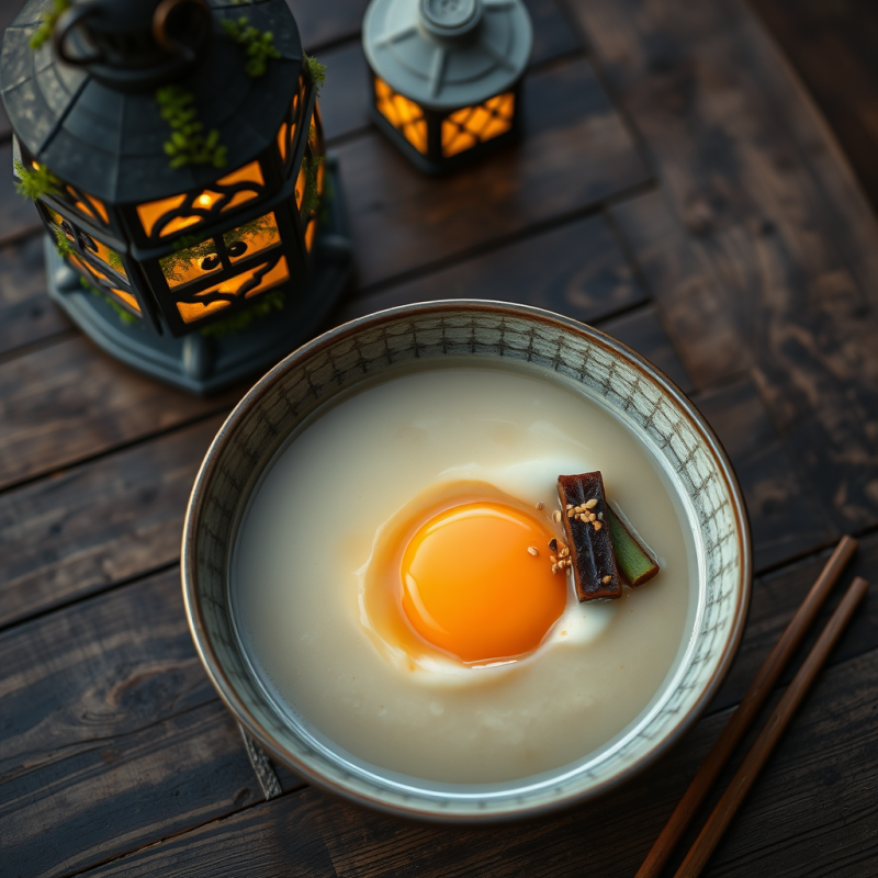 Golden-hour Overhead Shot of a Steaming Bowl of Miso So...