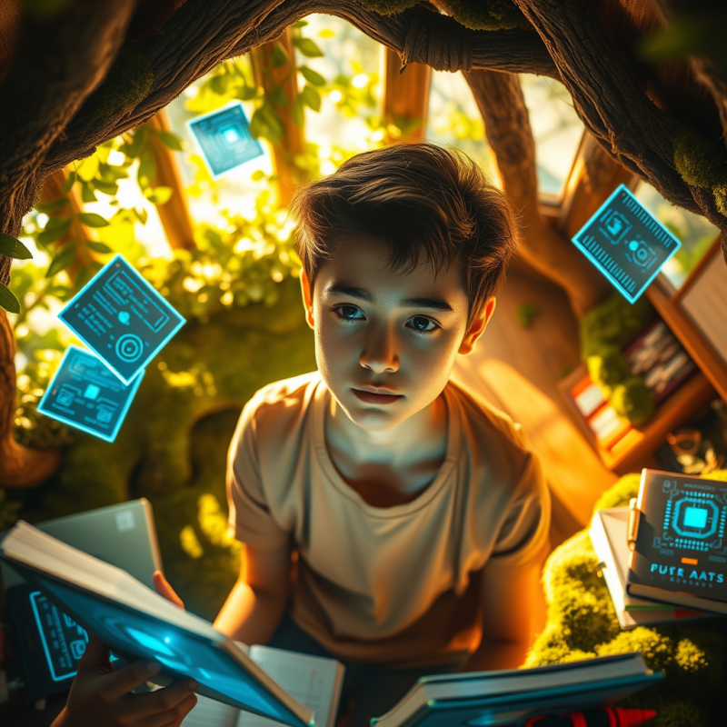 Golden-hour Shot from Above of a Student in a Cozy