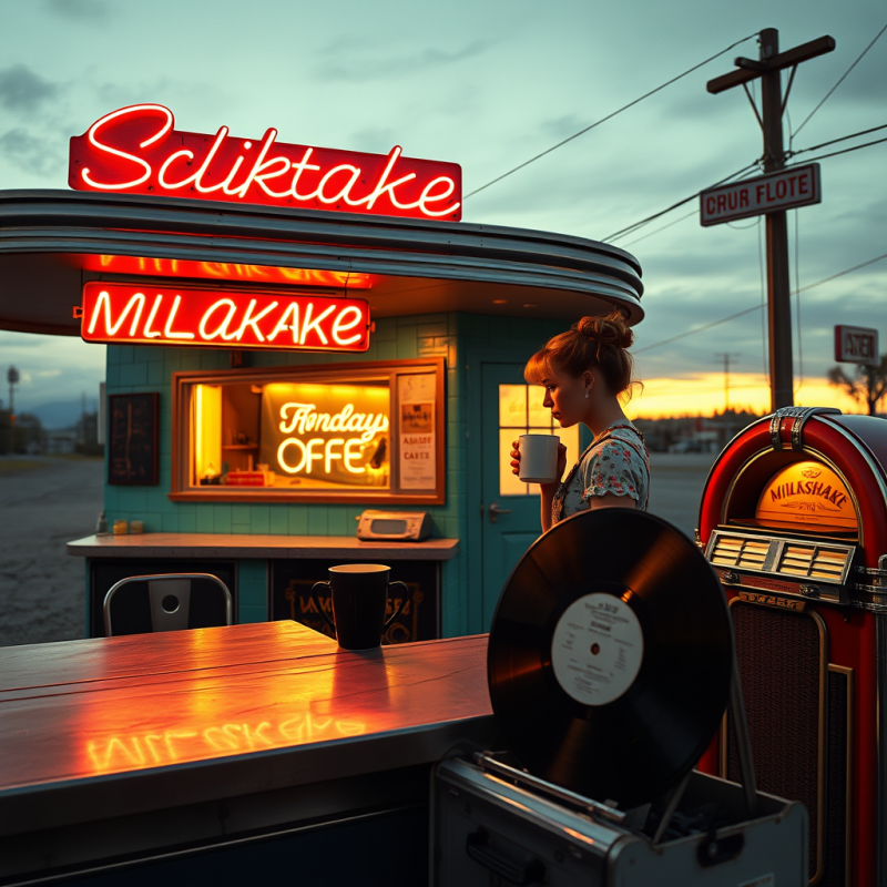 Golden-hour Shot of a 1950s Chrome Milkshake Stand in A...