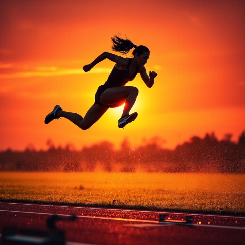 Golden-hour Shot of a Female Long Jumper Mid-air