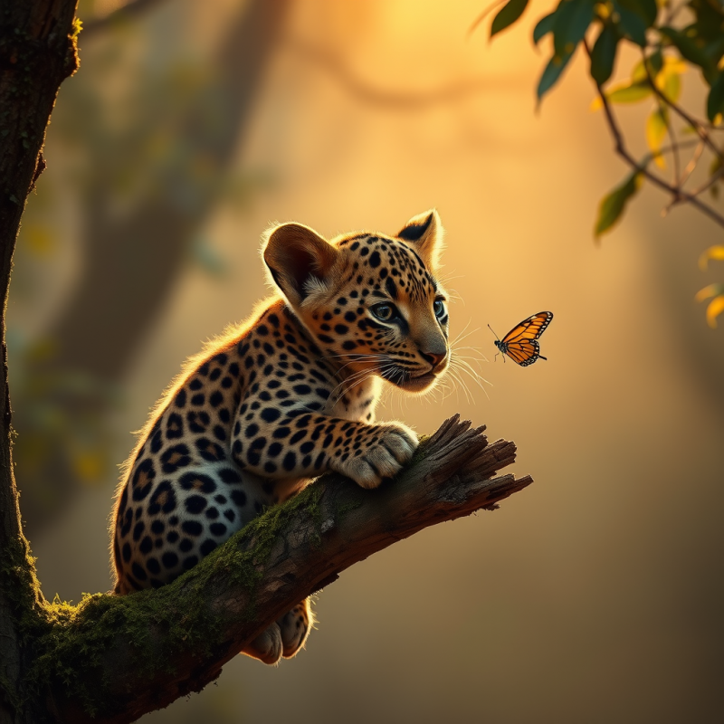Leopard Kitten and Butterfly