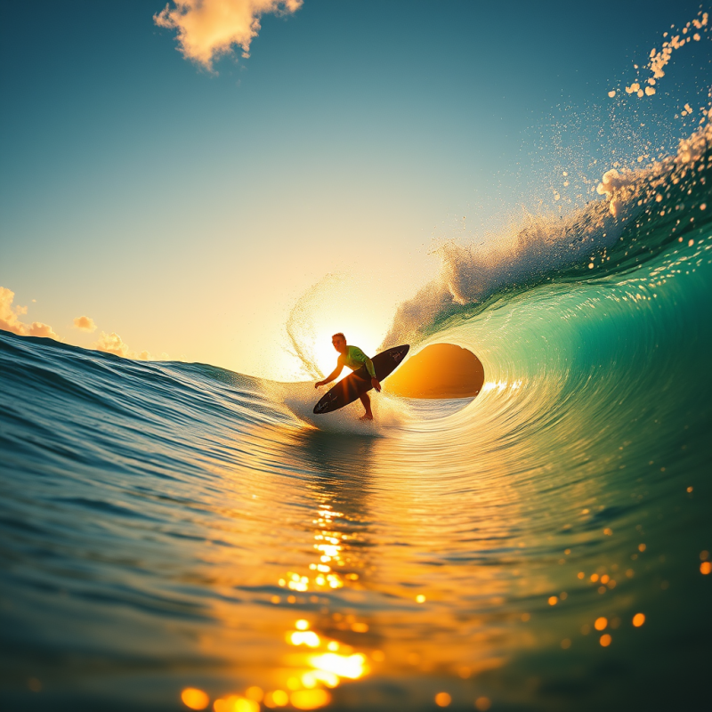 Golden-hour Shot of a Lone Surfer