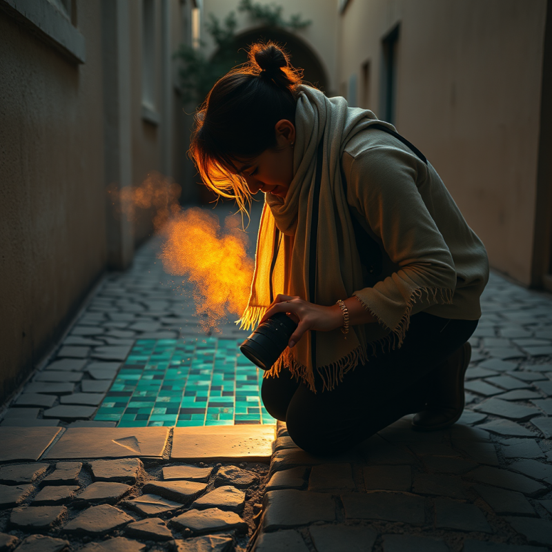 Woman with Camera in Alley