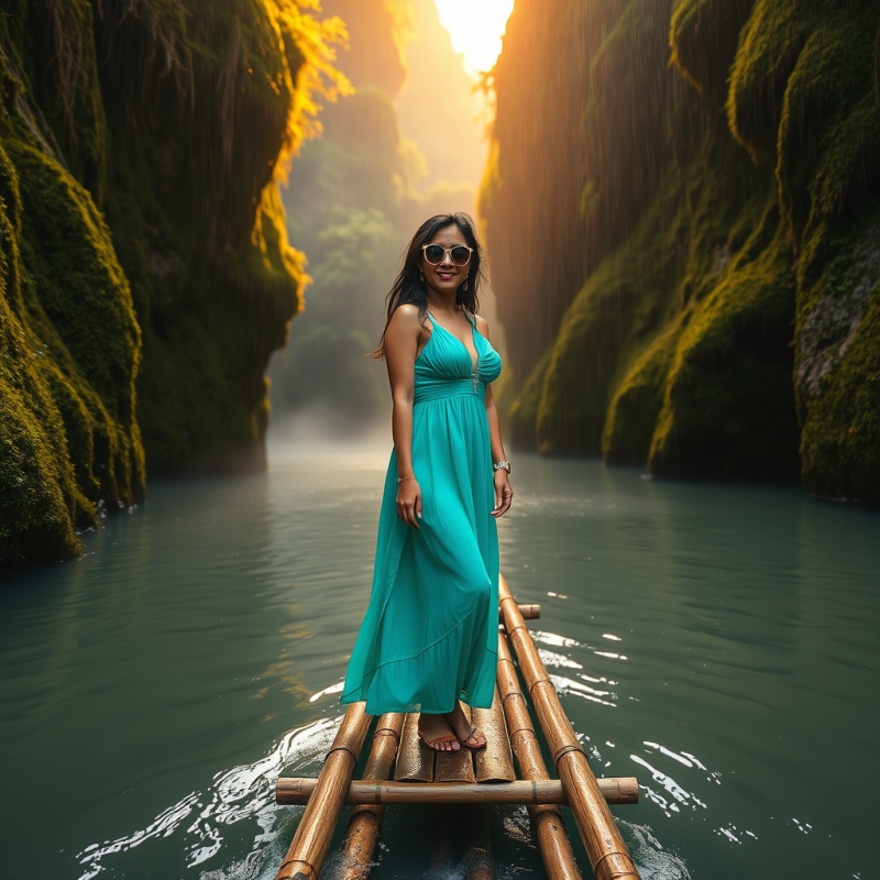 Golden-hour Shot of a Lone Traveler in a Vibrant Turquo...