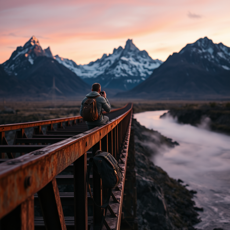 Golden-hour Shot of a Lone Traveler Perched on the Rust...