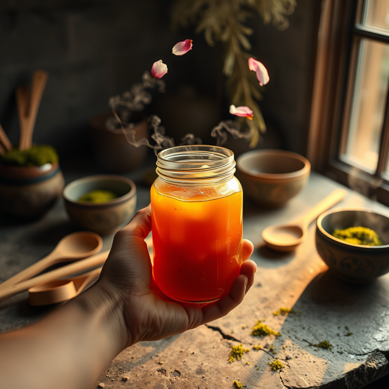 Golden-hour Shot of a Single Hand Holding a Glowing Amb...