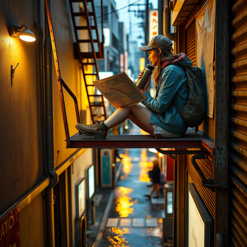 Golden-hour Shot of a Solo Female Traveler Perched on A...