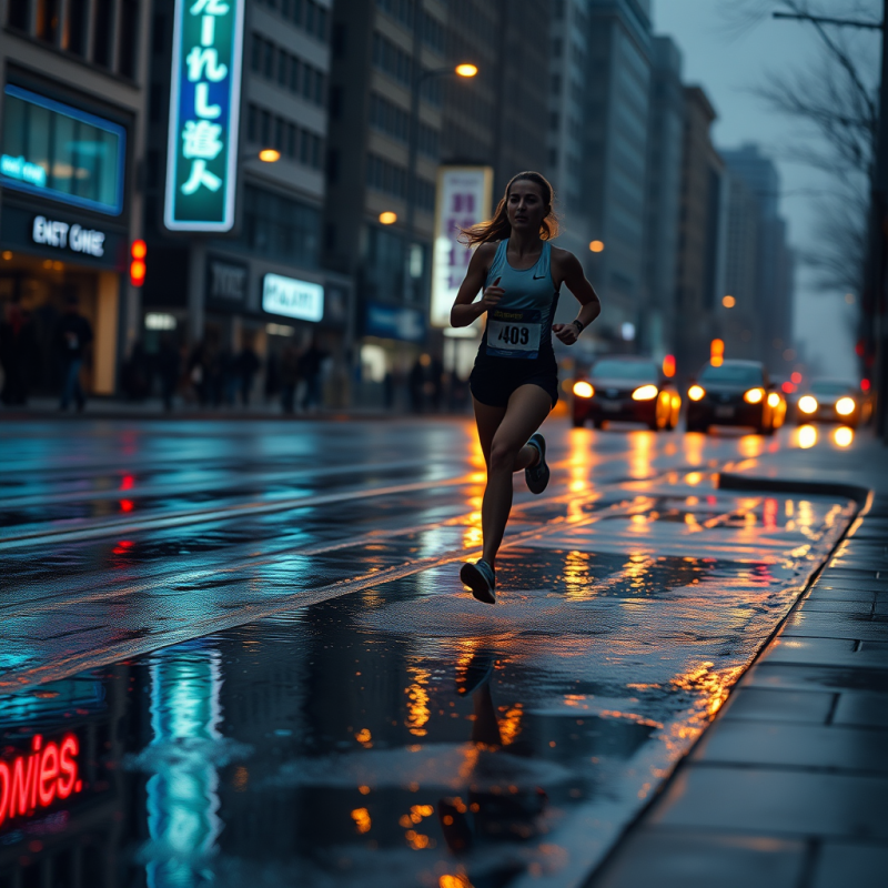 Golden-hour Silhouette of a Female Marathon Runner Mid-...