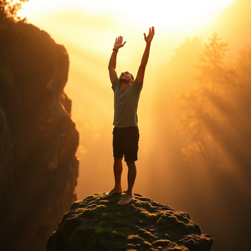 Golden-hour Silhouette of a Man Barefoot on a Moss-cove...