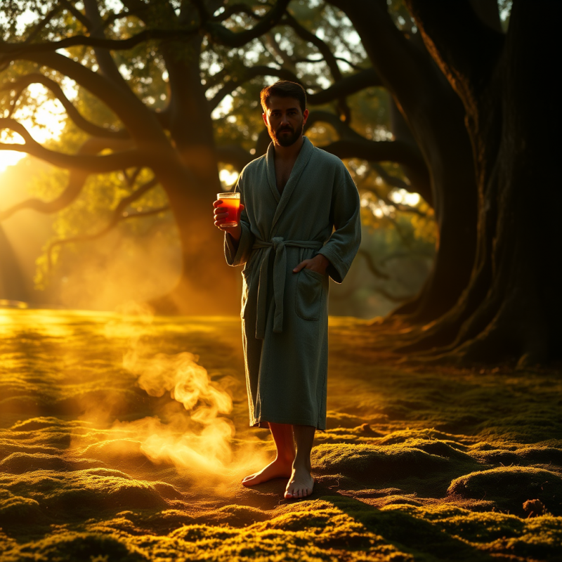 Golden-hour Silhouette of a Man in a Textured Linen Rob...