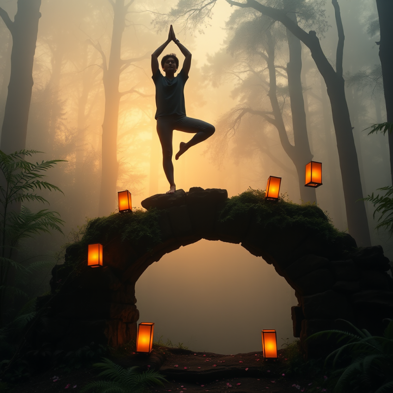 Golden-hour Silhouette of a Person Balancing on One Leg...