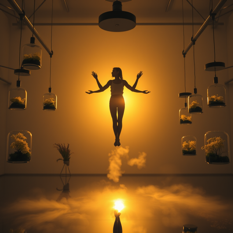 Golden-hour Silhouette of a Person Levitating Gently Ab...