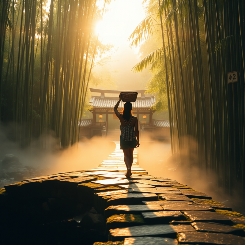 Golden-hour Silhouette of a Solo Traveler Balancing a W...