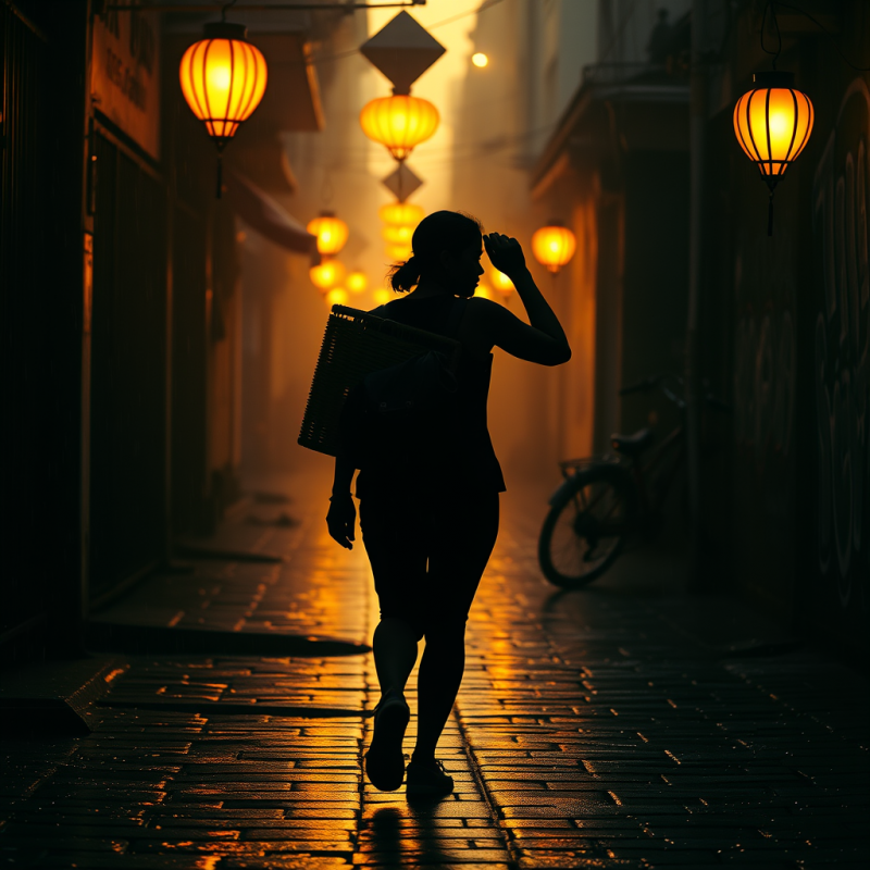 Golden-hour Silhouette of a Solo Traveler Balancing a Wov...