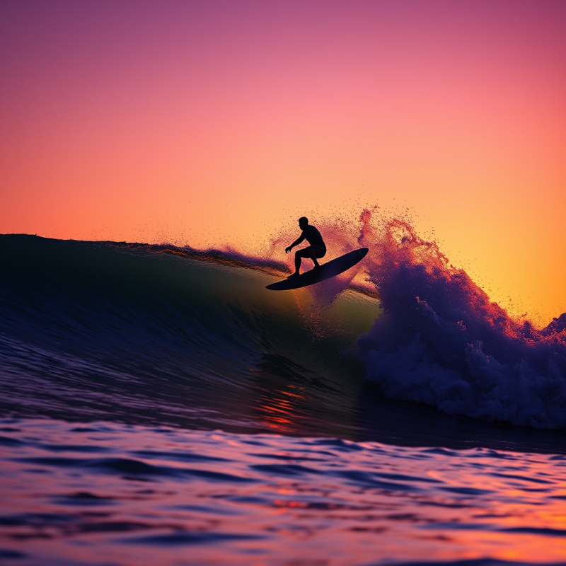 Golden-hour Silhouette of a Surfer Mid-air