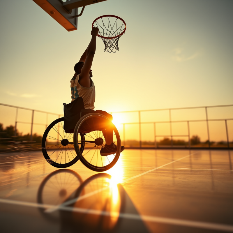 Golden-hour Silhouette of a Wheelchair Basketball Playe...