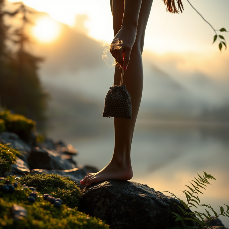 Golden-hour Silhouette of a Woman Barefoot on Moss-cove...