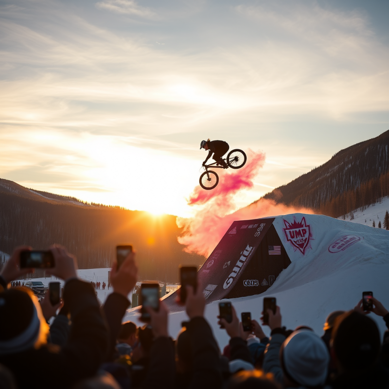 Golden-hour Sunset Illuminates a Lone Mountain Biker Mi...