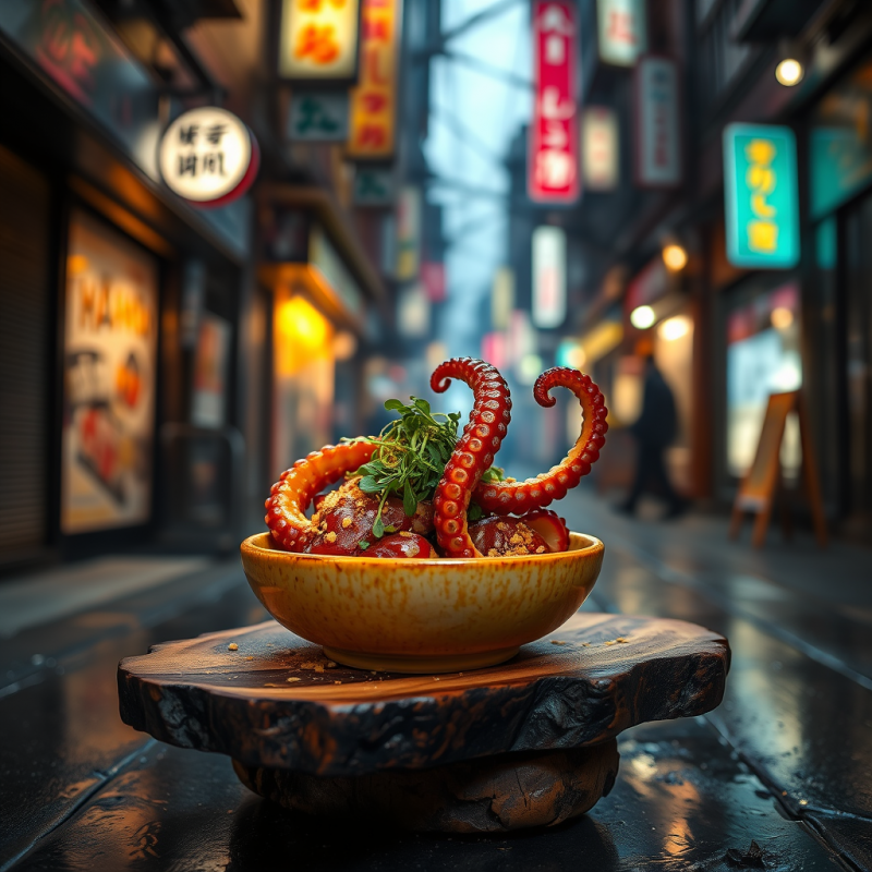 Golden-hued Bowl of Smoked Miso-glazed Octopus Tentacle...