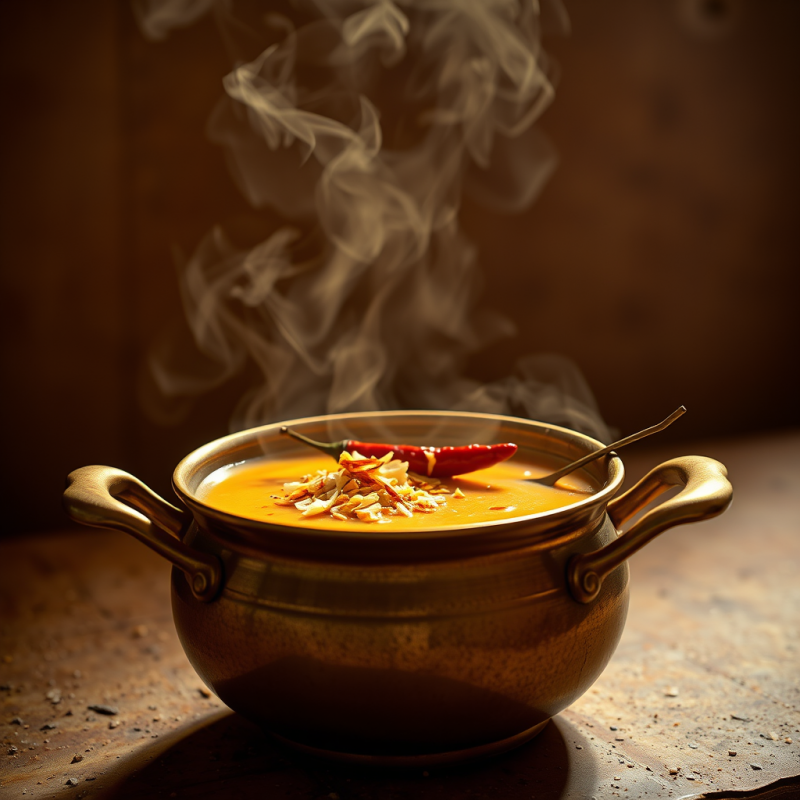 Golden-hued Coconut Milk Curry Simmering in a Vintage B...