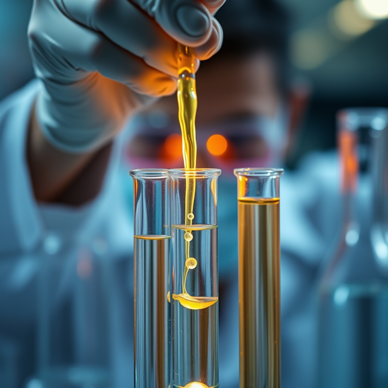 Golden Liquid Drop in Lab Test Tubes