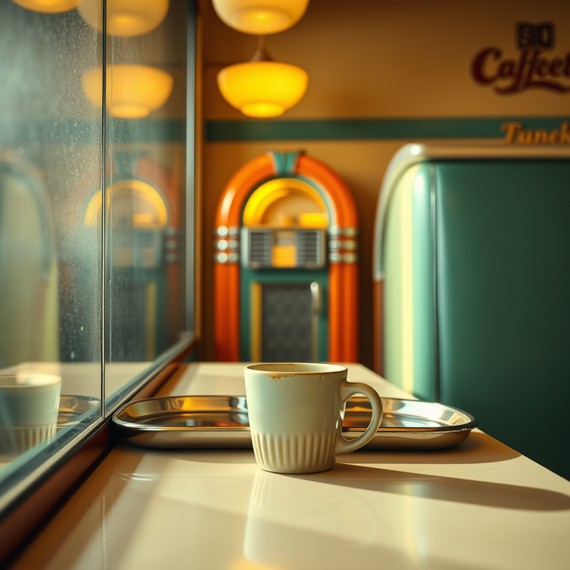 Golden-lit 1950s Diner Booth Corner
