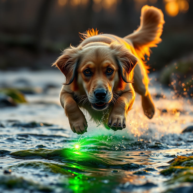 Golden Retriever with Matted Fur and Glowing Amber Eyes...