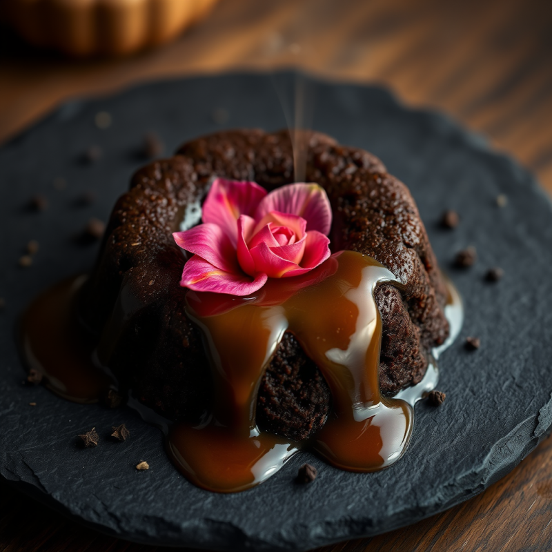 Golden Sunset-lit Close-up of a Molten Chocolate Lava C...