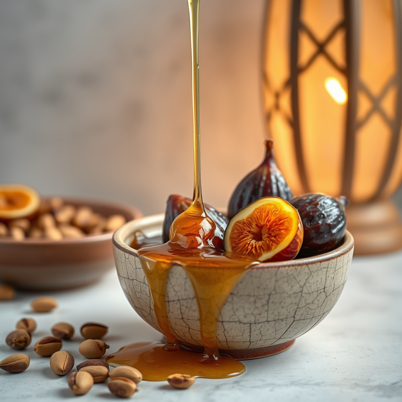 Golden Syrup Drips In Slow-motion Over A Cracked Clay Bow...