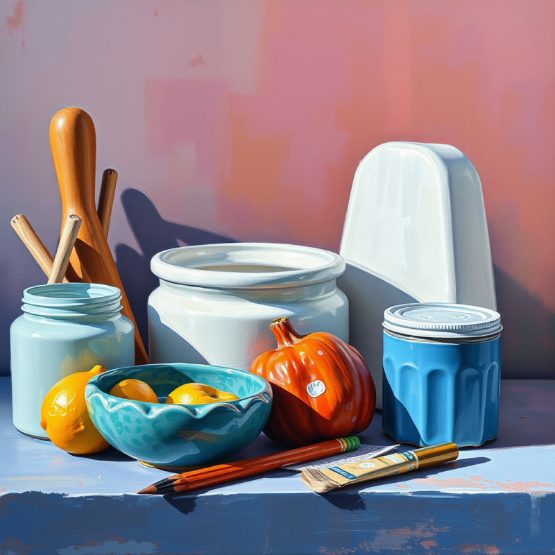 Gouache Painting of Everyday Objects Still Life