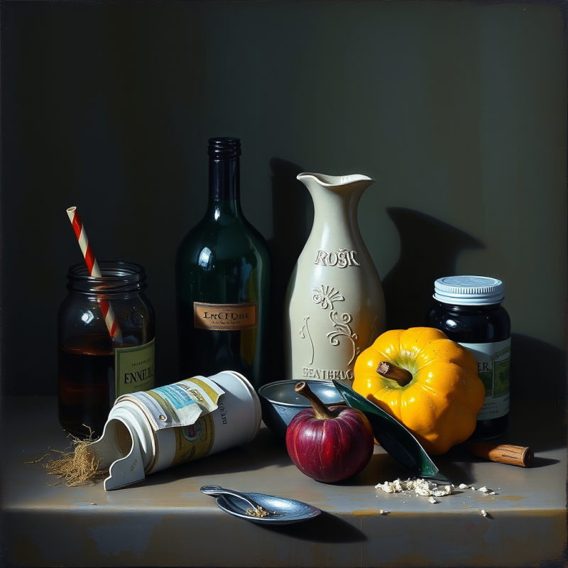 Gouache Painting of Everyday Objects Still Life