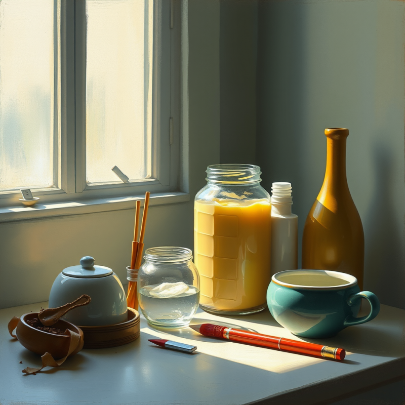 Gouache Painting of Everyday Objects Still Life