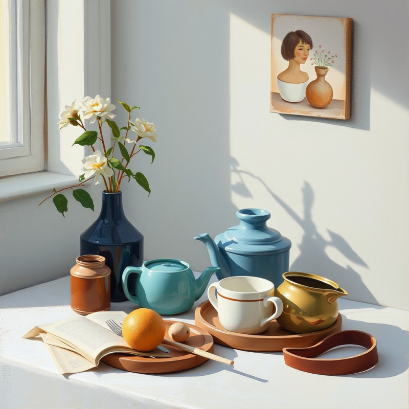 Gouache Painting of Everyday Objects Still Life