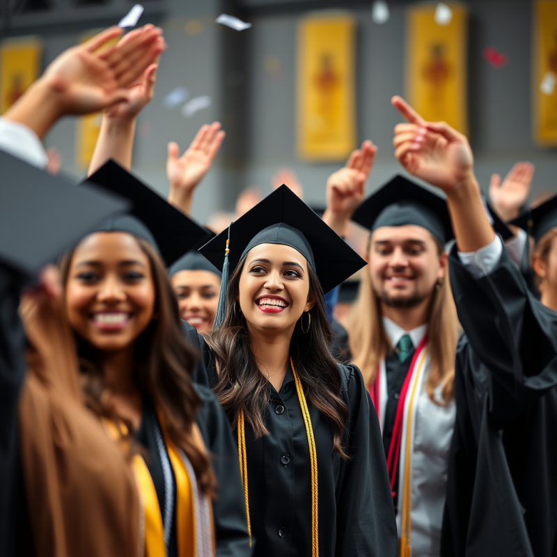 Graduation Celebration Diverse Graduates Throwing Caps Jo...