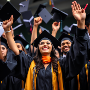 Graduation Celebration Diverse Graduates Throwing Caps Jo...